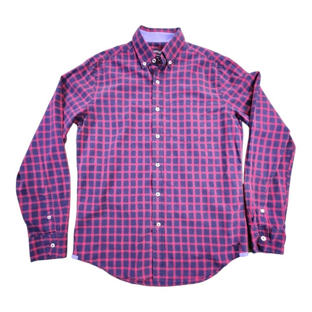 American Eagle Outfitters Mens Small Prep Fit Plaid Button Down Shirt Navy Red